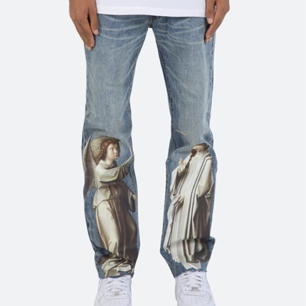 Mnml Angel Jeans Mens Size 28 Waist Streetwear Straight Leg Cuffed 100% Cotton - Picture 12 of 12